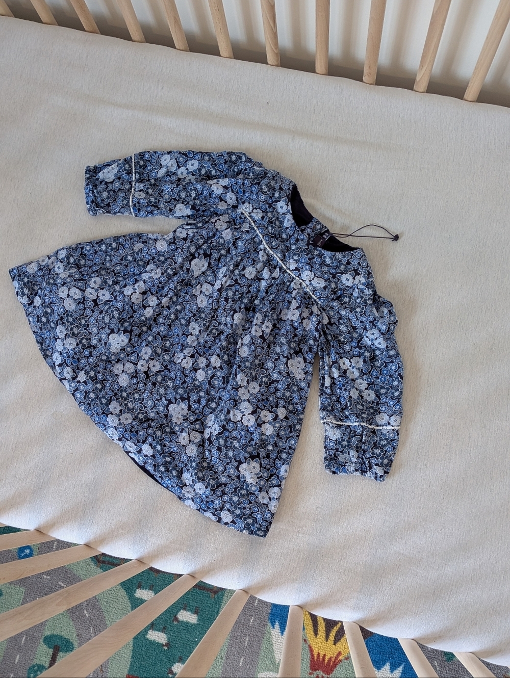 Sergeant Major - 24 M Blue Black White Floral Long Sleeve Girls Dress